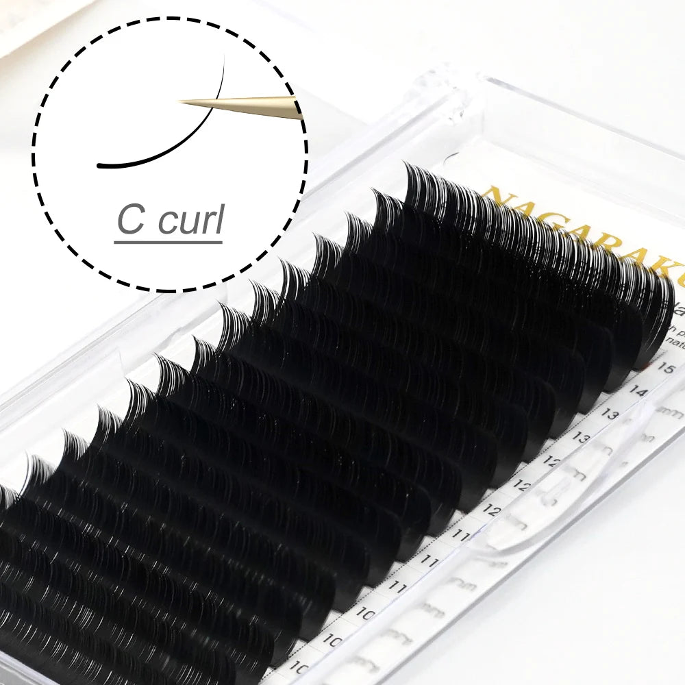 NAGARAKU 16 Rows Flat Ellipse Eyelashes Extensions 0.20 Matte Black Split Tips False Eyelashes Natural Light Soft Makeup Tools