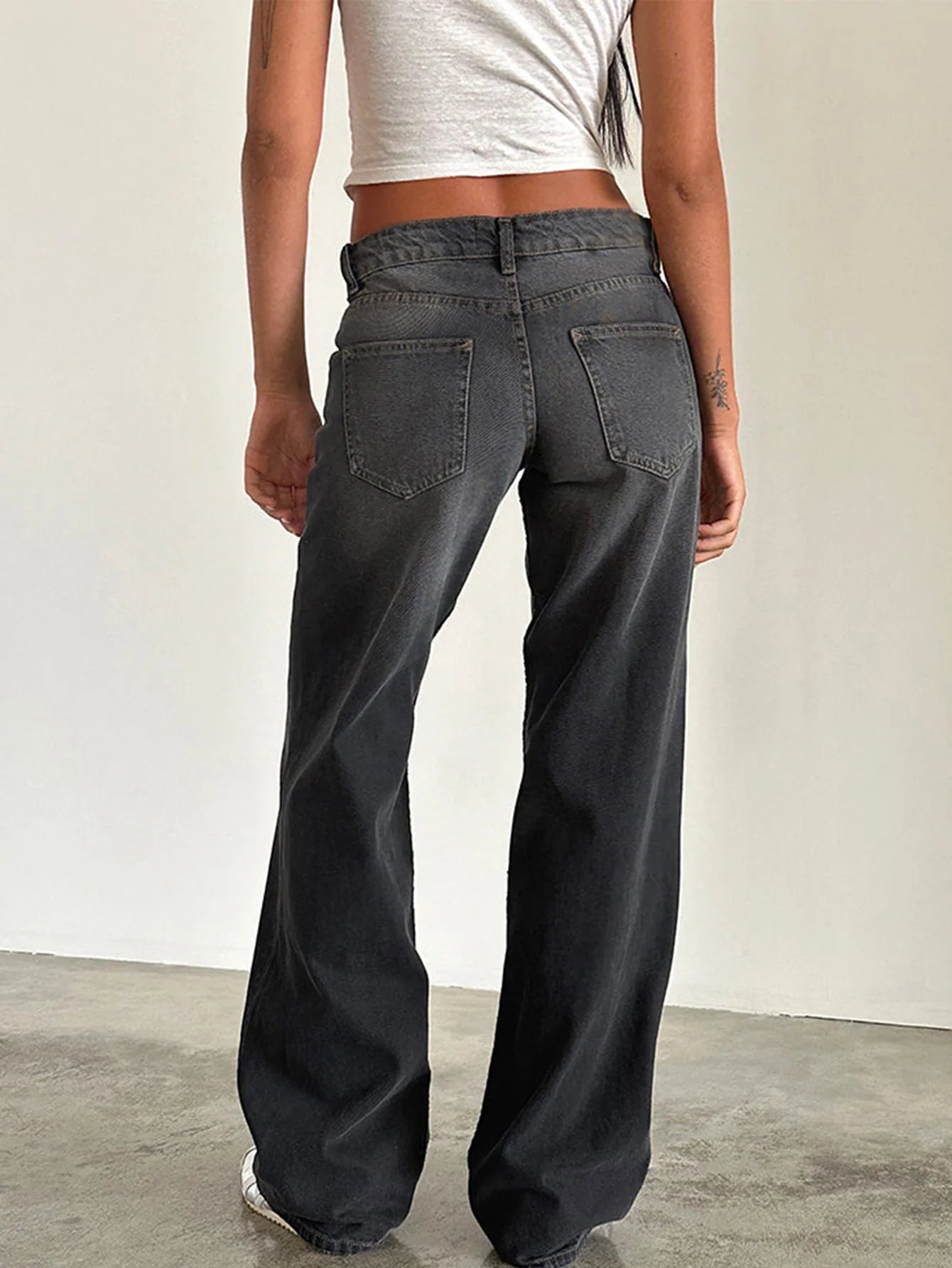 Jeans Women Denim Wide Leg Pant Floor Length Pants Splice Loose Casual Pockets High Waist Straight Trousers Autumn Winter