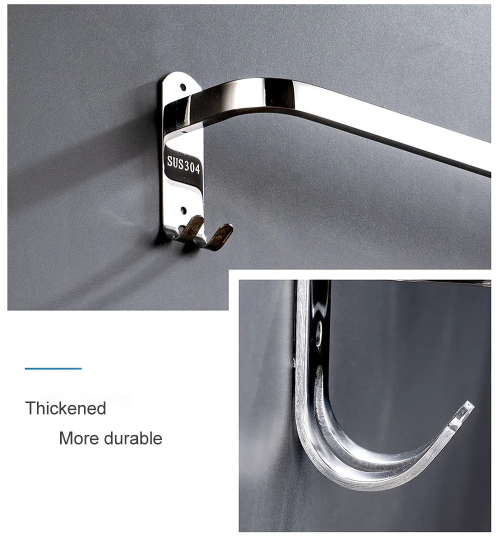 Stainless Steel 40-60CM Towel Bar With Hook Wall Mount Rack Mirror Chrome Shower Rod Rail Hanger Bathroom Holder Accessories