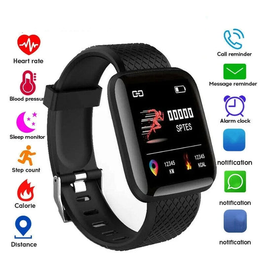 "D13 116 Smart Watch | Fitness Bracelet with Weather, Music, Messaging, Heart Rate Monitor | Gift for Men & Women | Compatible with iOS & Android"