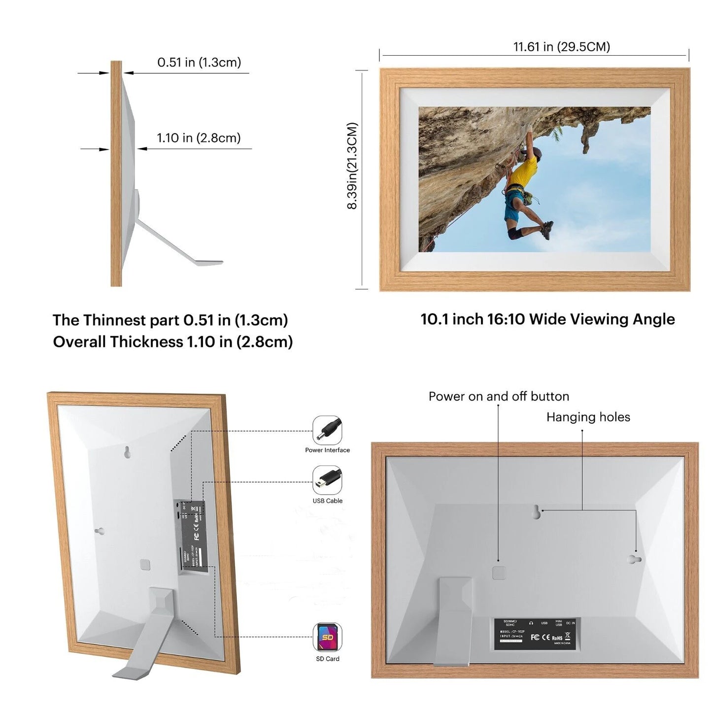 10.1 inch wifi cloud digital photo frame ios Android APP remote digital photo frame wooden digital frame