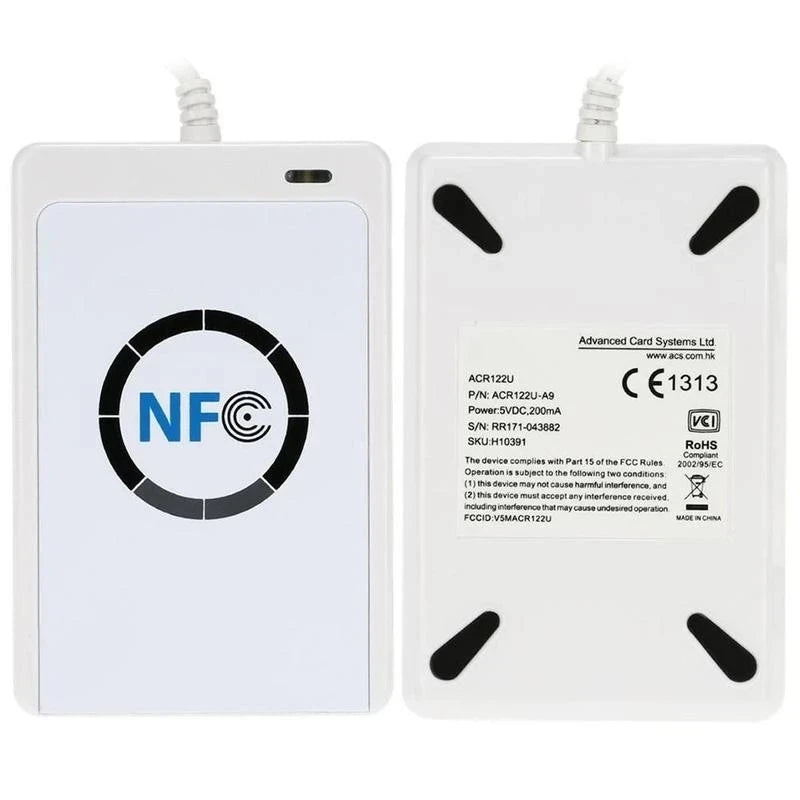 NFC ACR122U RFID Reader Writer Copier Duplicator Clone USB S50 13.56MHz M1 UID CUID Writable Tag Keyfobs Access Control Cards