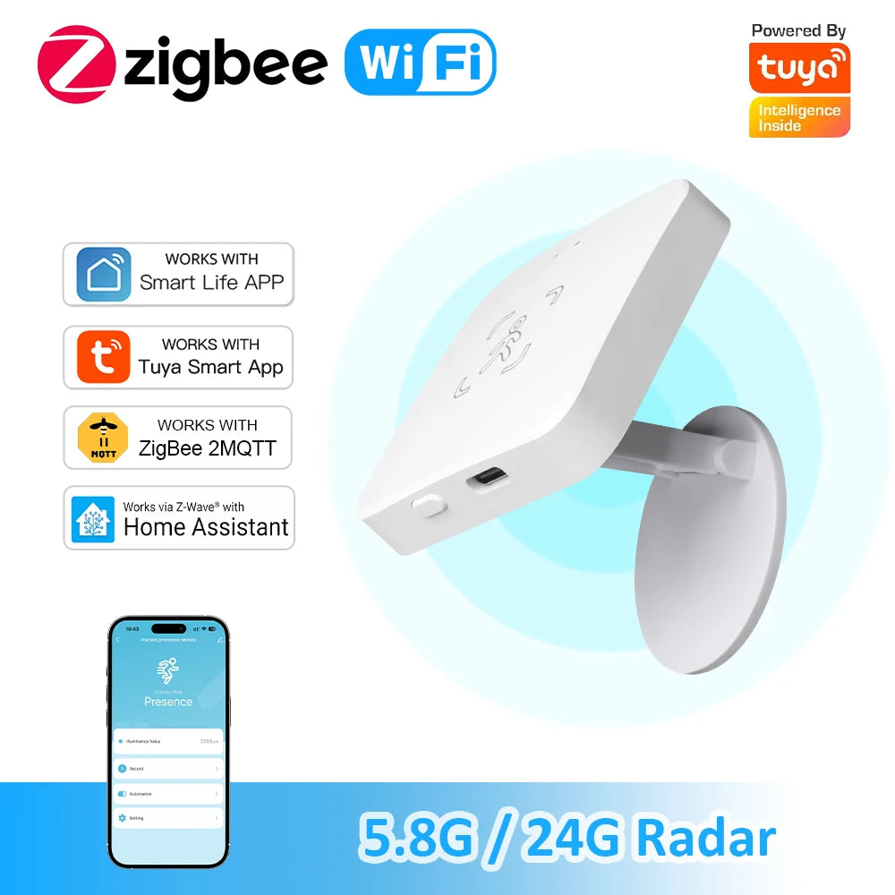 Tuya WiFi /Zigbee Human Presence Detector Smart Human Body Sensor MmWave Radar Microwave Motion Sensor Intensity Detect 5.8G 24G