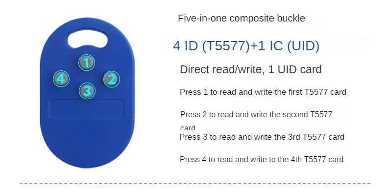 1pcs/Lot RFID Multiple Key Fob 5 in 1 125khz T5577 EM ID Card Writable IC 13.56 Mhz 1k S50 UID Changeable Key Fob Tag ID+IC