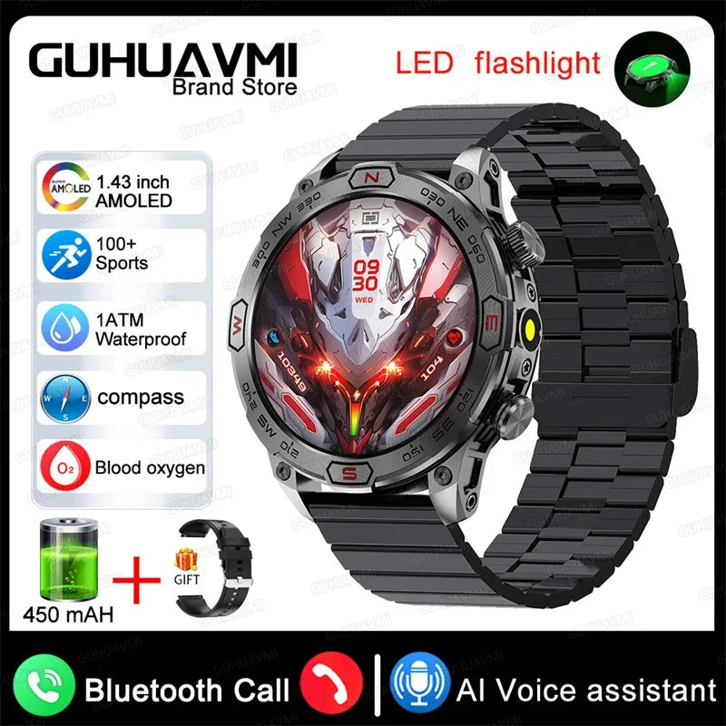 New Outdoor Military Smart Watch Men Compass AI voice Bluetooth Call Fitness GPS Sports Track Smartwatch For Android Xiaomi  IOS