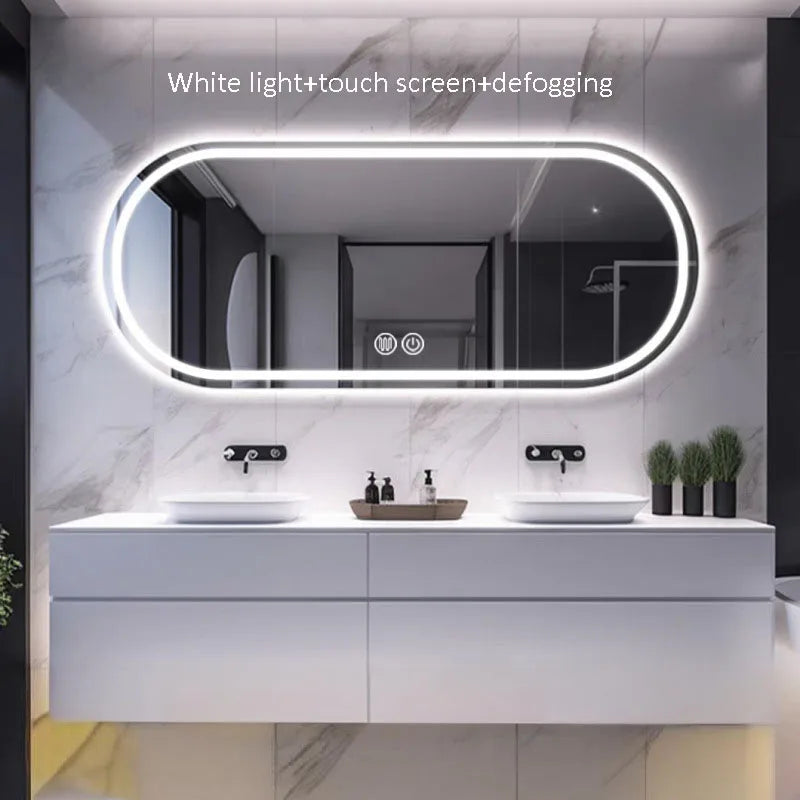 "Elliptical LED Bathroom Mirror | Anti-Fog, Wall-Mounted, 3-Color Lighting | Perfect for Hotels & Restrooms"