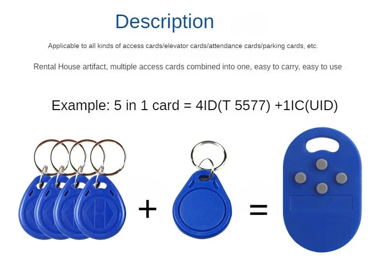 1pcs/Lot RFID Multiple Key Fob 5 in 1 125khz T5577 EM ID Card Writable IC 13.56 Mhz 1k S50 UID Changeable Key Fob Tag ID+IC