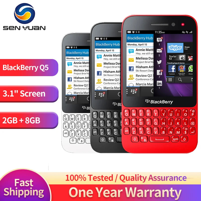 Blackberry Q5 4G Mobile Phone Unlocked 3.1" 2GB RAM 8GB ROM 5MP+2MP WIFI GPS q5 phone QWERTY Keyboard BlackBerryOS CellPhone