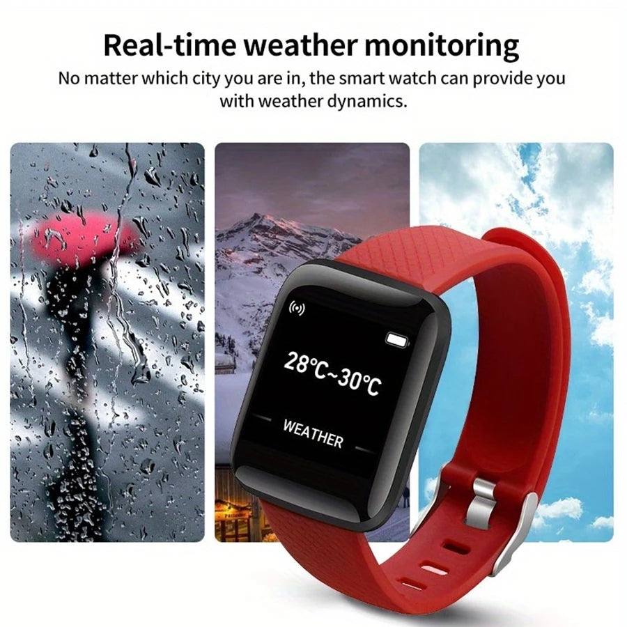 "D13 116 Smart Watch | Fitness Bracelet with Weather, Music, Messaging, Heart Rate Monitor | Gift for Men & Women | Compatible with iOS & Android"