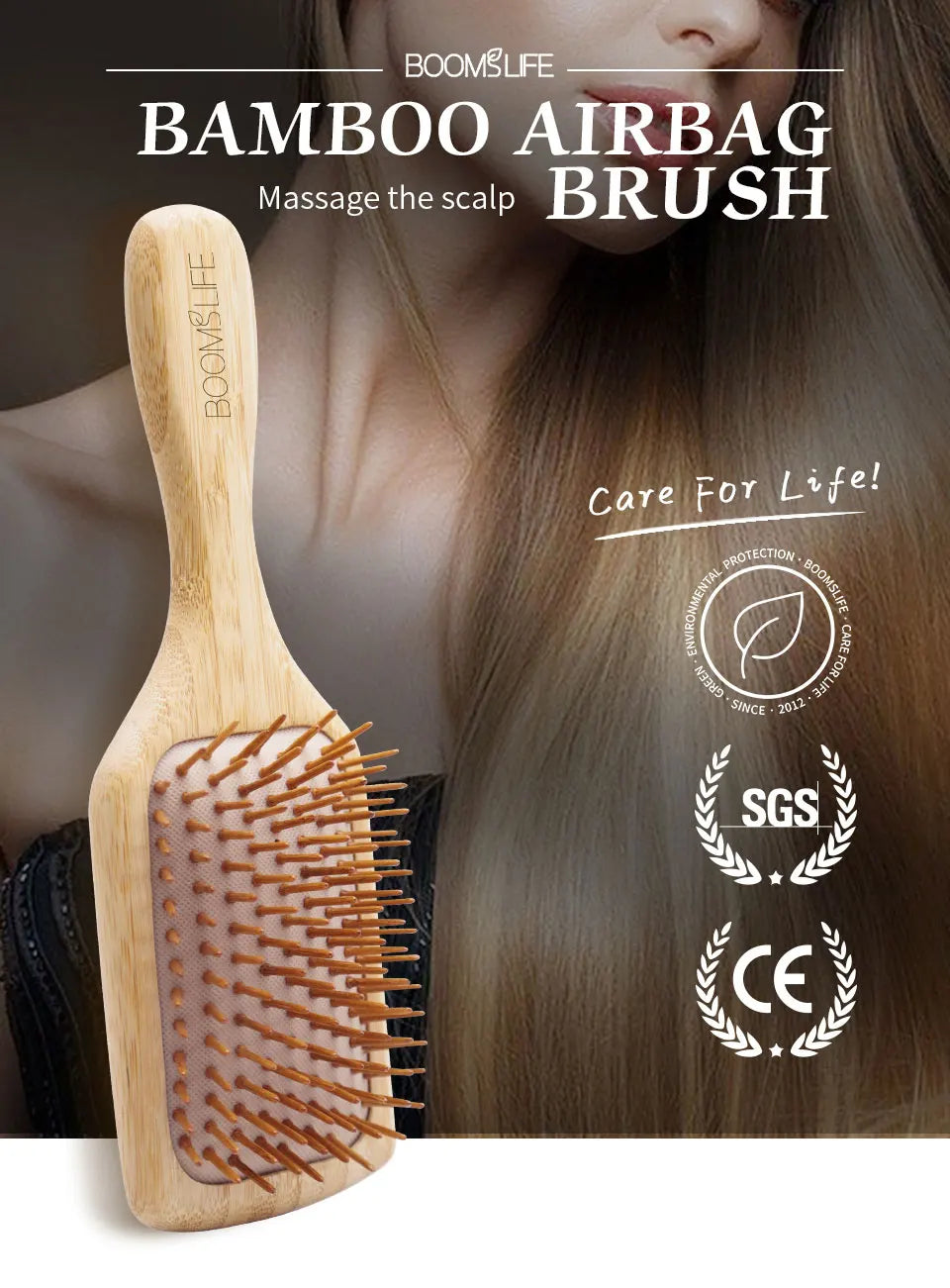 Bamboo Hair Brush Women Styling Detangling Wide Teeth Wood Comb for Hair Massage Scalp Anti-static Hair Combs Curly Girl Method