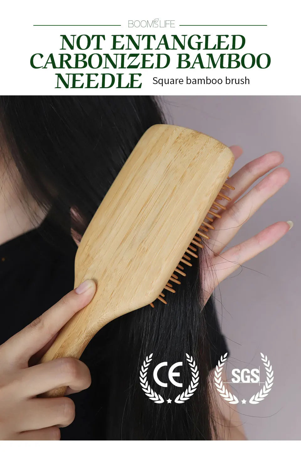 Bamboo Hair Brush Women Styling Detangling Wide Teeth Wood Comb for Hair Massage Scalp Anti-static Hair Combs Curly Girl Method