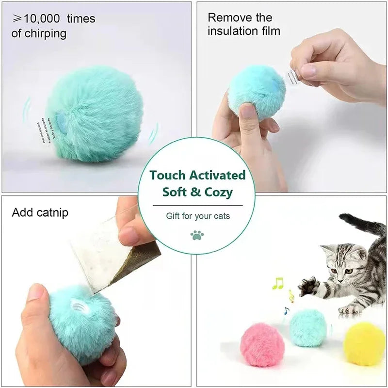 Smart Cat Toys Plush Electric Catnip Training Toy Kitten Touch Sounding Pet Product Squeak Toy Ball