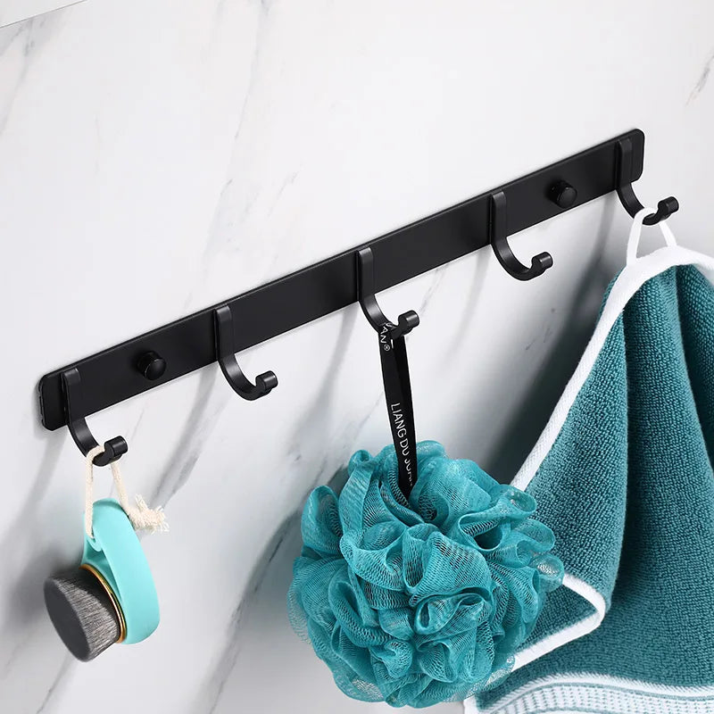 "Black Wall-Mounted Robe Hook | Creative Storage for Coats, Towels, Keys & More | 3-6 Hook Options for Bathroom & Kitchen"