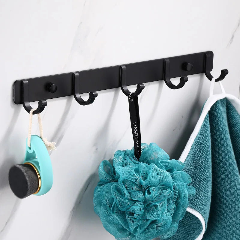 "Black Wall-Mounted Robe Hook | Creative Storage for Coats, Towels, Keys & More | 3-6 Hook Options for Bathroom & Kitchen"