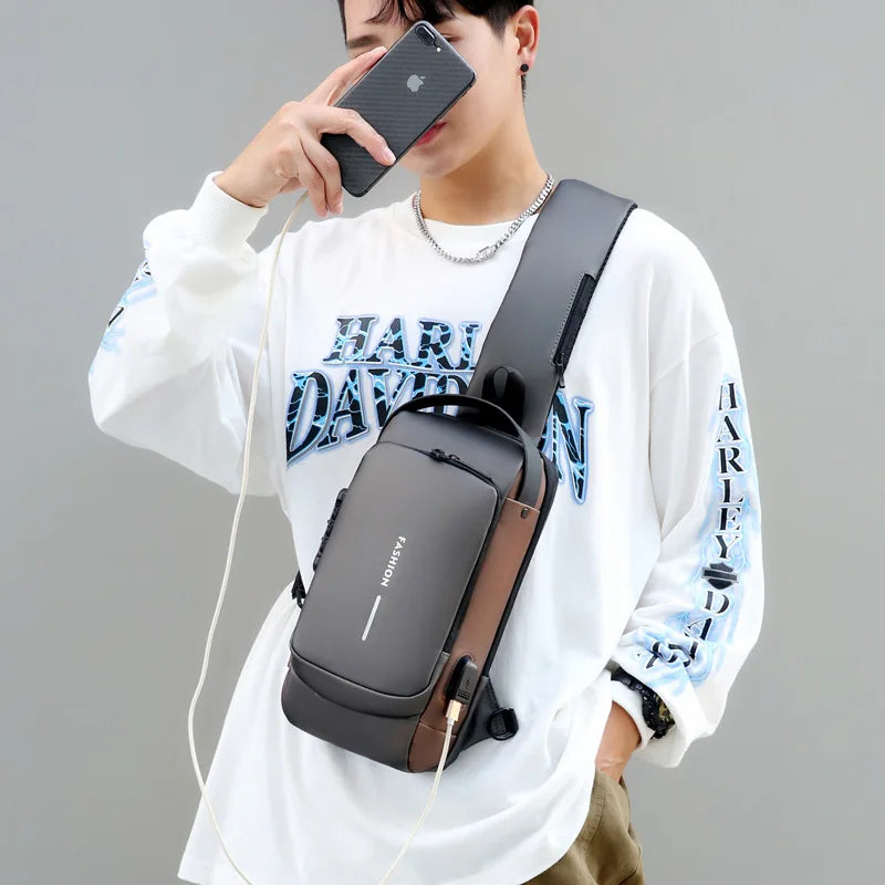 Newest Men Anti Theft Chest Bag Shoulder USB Charging Crossbody Package School Short Trip Messengers Gym Men's Sling Sports Pack