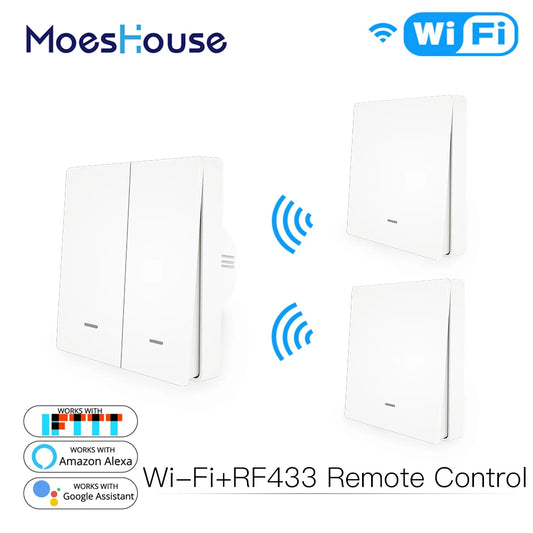 "MOES WiFi Push Button Switch | 2-Way RF433 Wall Transmitter Kit | Smart Life Tuya App Control | Voice Compatible with Alexa & Google Home"