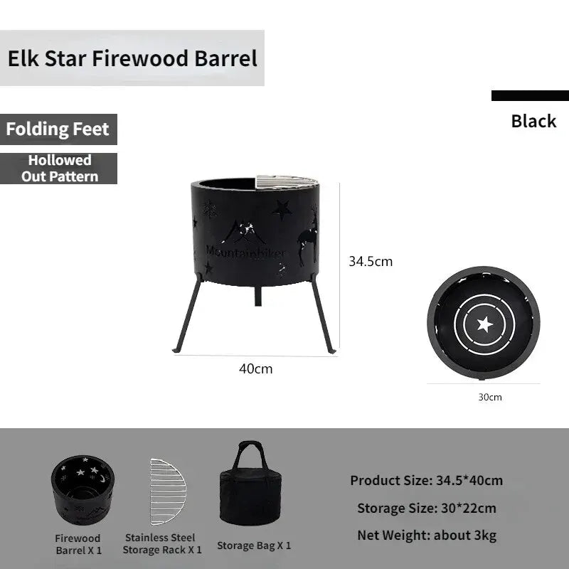 MOUNTAINHIKER Outdoor Picnic Boils Tea Water Barbecue Bucket for Heating Charcoal Firewood Stove Elk Star Barrel