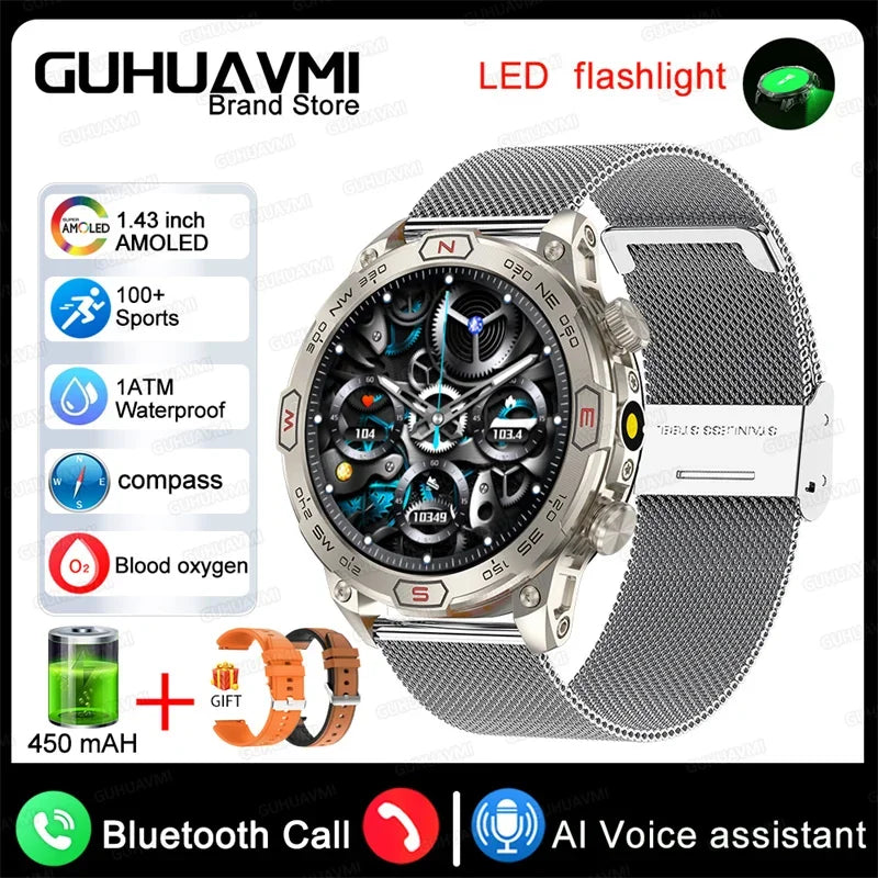 New Outdoor Military Smart Watch Men Compass AI voice Bluetooth Call Fitness GPS Sports Track Smartwatch For Android Xiaomi  IOS