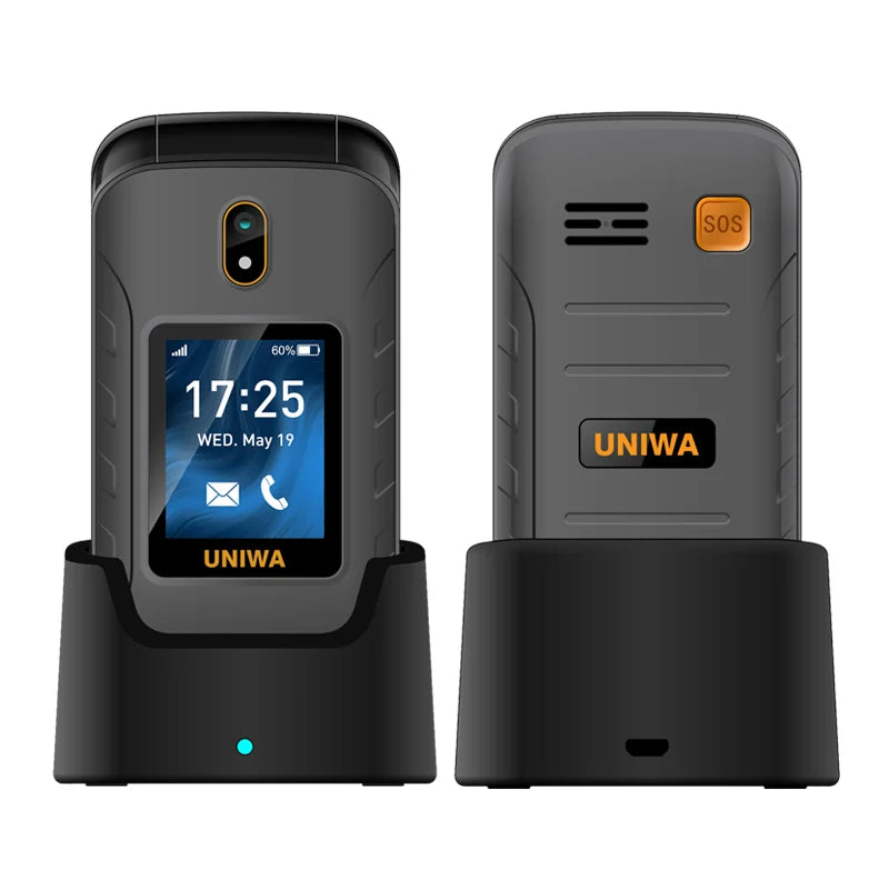 UNIWA V909T Flip Phone 4G Dual Screen Single Nano Cellphone Big Push-Button Mobile Phone for Elderly 2250mAh Russian Keyboard