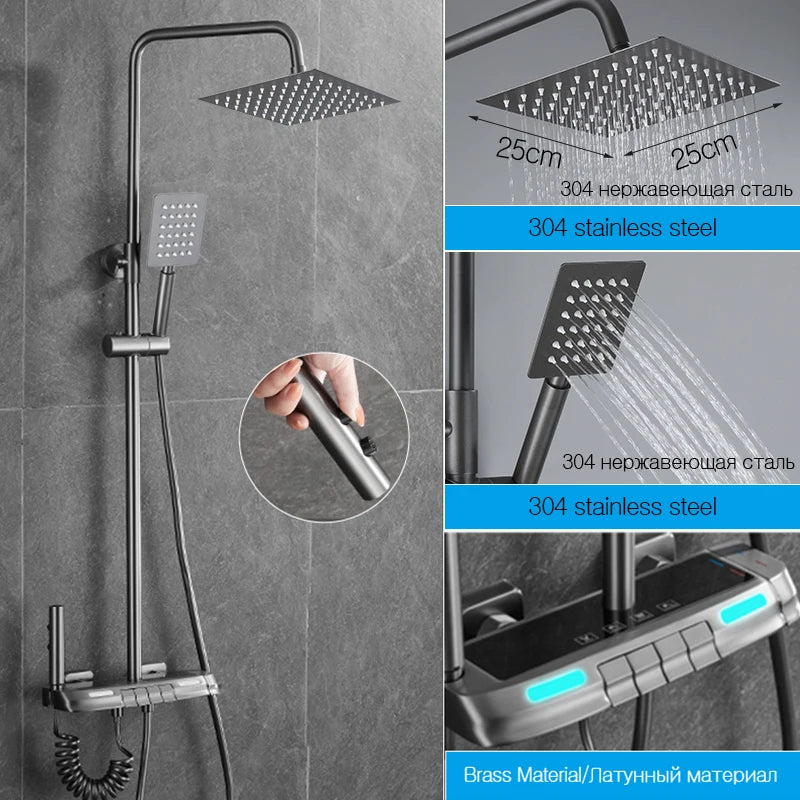 OXG Brass Shower Faucet Set Thermostatic Bathroom Shower Faucet,Thermostatic Shower System,Rainfall Shower Set Waterfall Spout