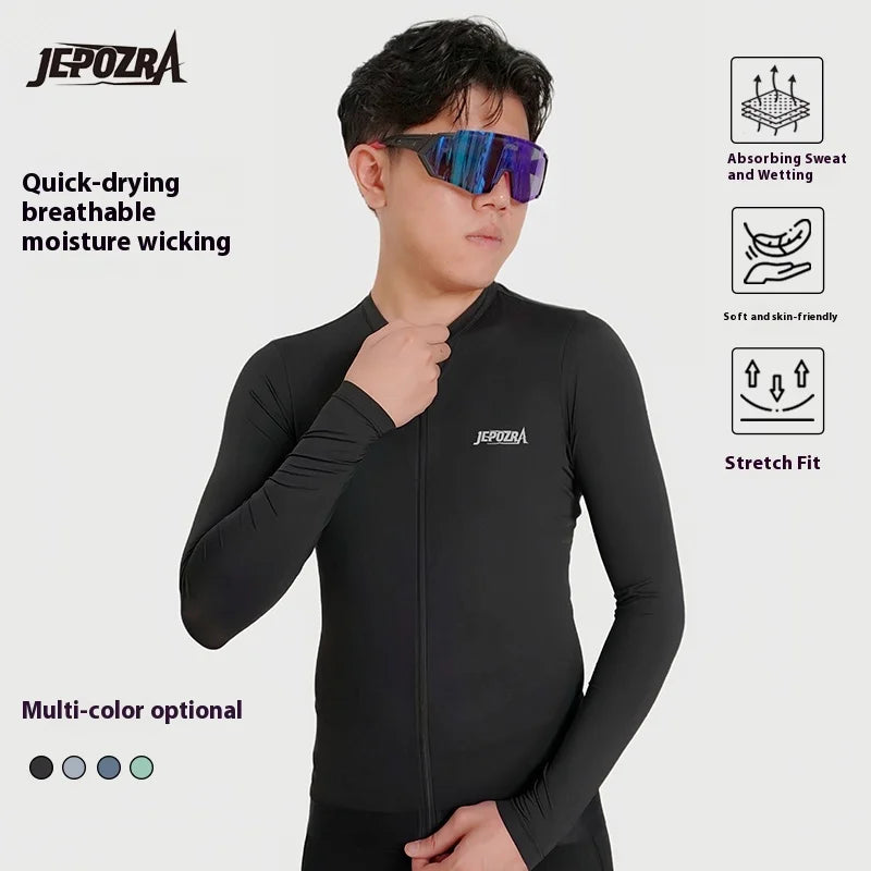 قميص ركوب الدراجات JEPOZRA بأكمام طويلة صيفي Pro Aero Slim Fit بأكمام طويلة قميص ركوب الدراجات للرجال والنساء قابل للتنفس للرجال