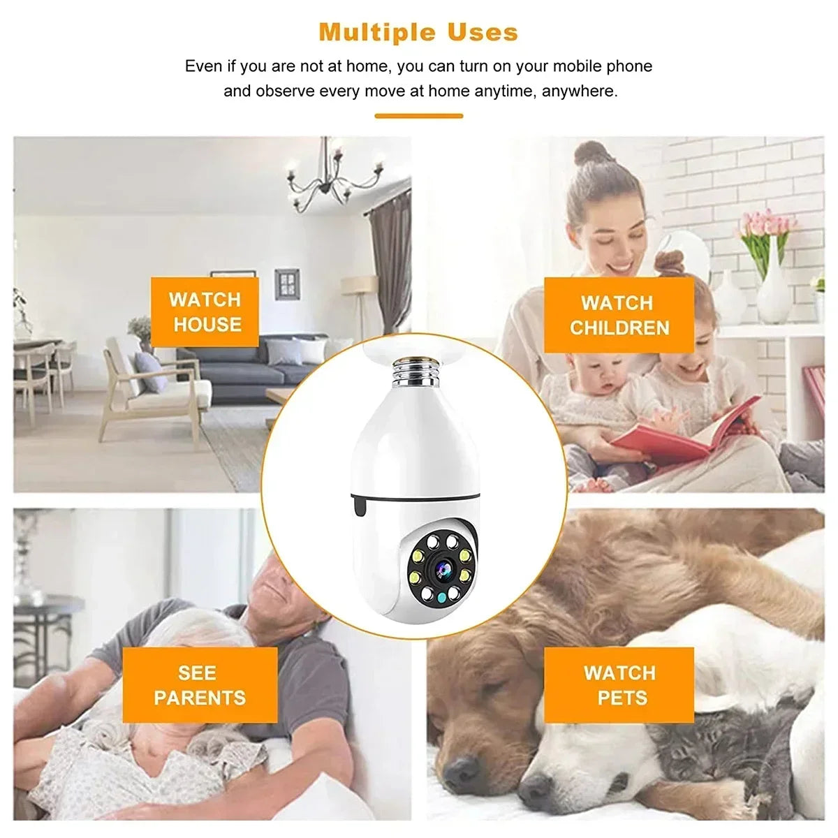 5MP E27 Bulb Wifi Surveillance Camera 4X Digital Zoom Full Color Video Night Vision Automatic Human Tracking Security IP Camera