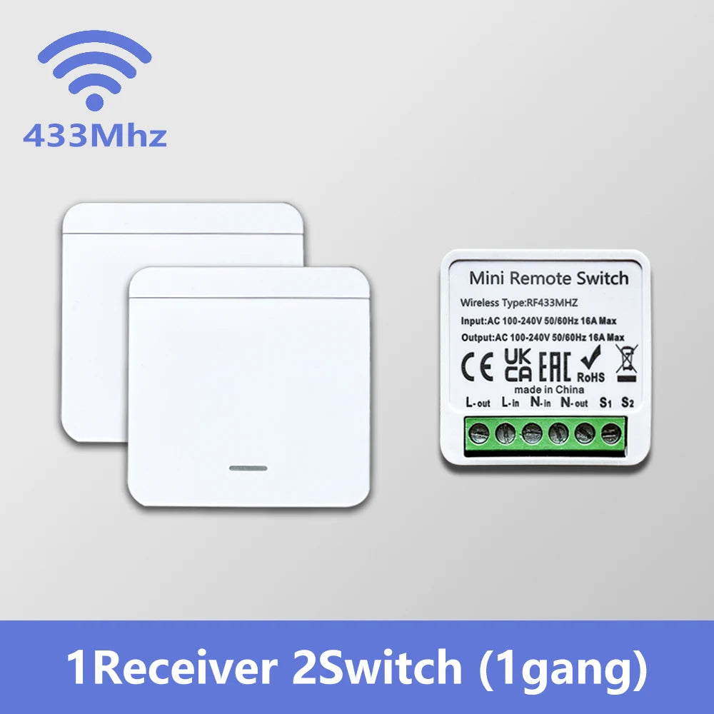 RF 433 MHz Smart Switch 1/2/3 Gang Wall Panel Mini Round Button Wall Panel Switch 16A Relay Receiver Automation Module 100V~240V