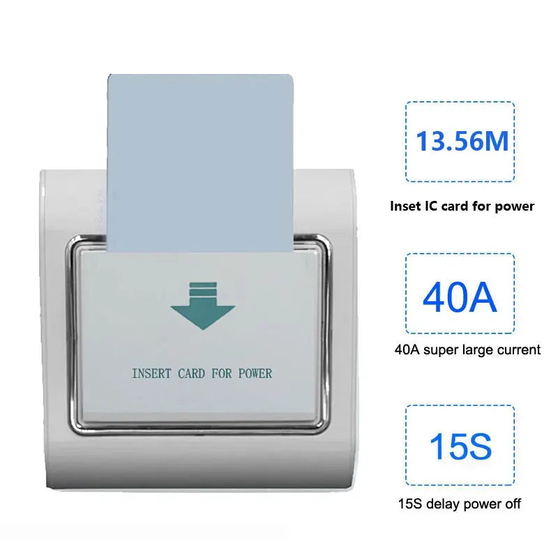 RFID Hotel Energy Saving Switch High Frequency 13.56M IC Card 80-240V Wide Voltage 40A 15s Power Off  Delay Support 110/127/220V