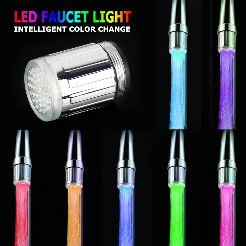 Kitchen LED Temperature Sensitive Light-up Faucet Aerator Tap Nozzle Shower Bathroom Glow Water Saving Power Faucet Kit 3 Colors