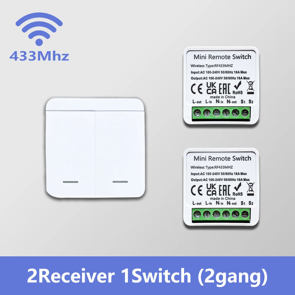 RF 433 MHz Smart Switch 1/2/3 Gang Wall Panel Mini Round Button Wall Panel Switch 16A Relay Receiver Automation Module 100V~240V