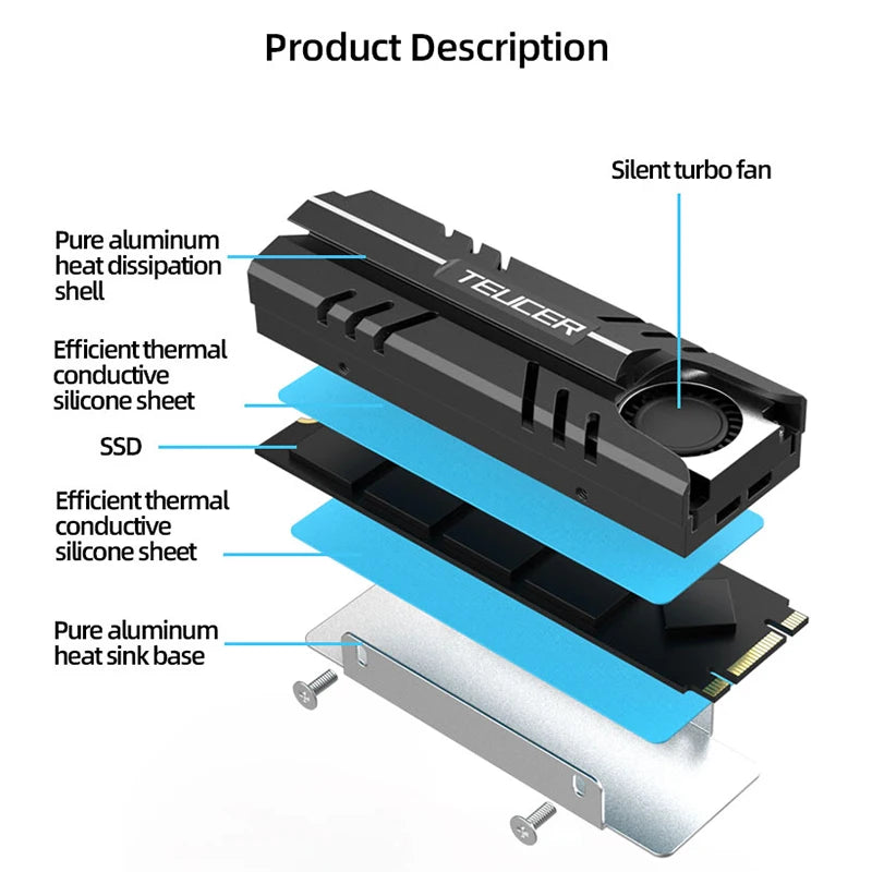 TEUCER M.2 NVMe SSD Heat Sink 2280 Solid State Disk Air Circulation Cooler Heatsink Gasket with Thermal Pad PC Accessories