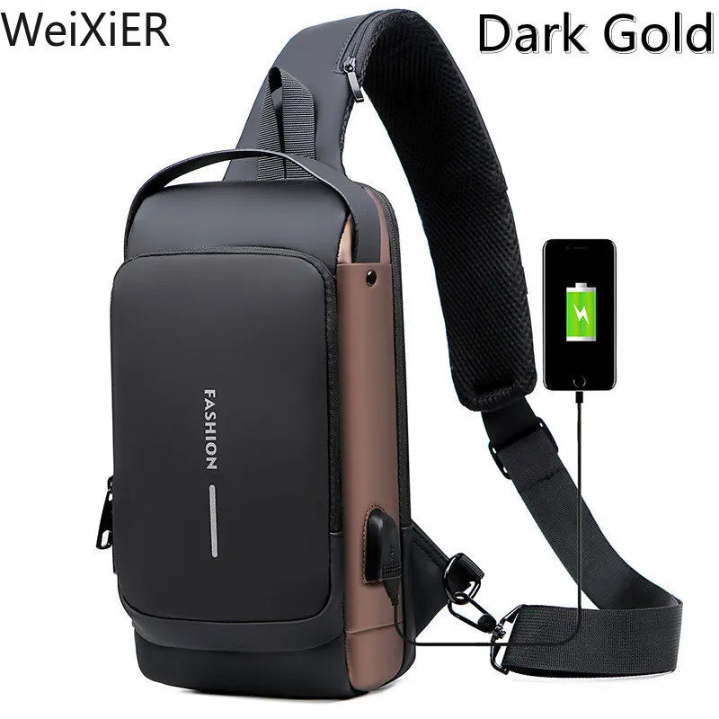 Newest Men Anti Theft Chest Bag Shoulder USB Charging Crossbody Package School Short Trip Messengers Gym Men's Sling Sports Pack