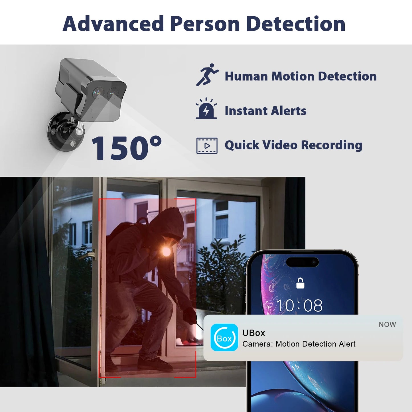 UBOX Mini dual lens 6X Zoom WiFi Home Surveillance Camera 2K UHD Security-Protection Camera Motion Detection Night Vision Cam