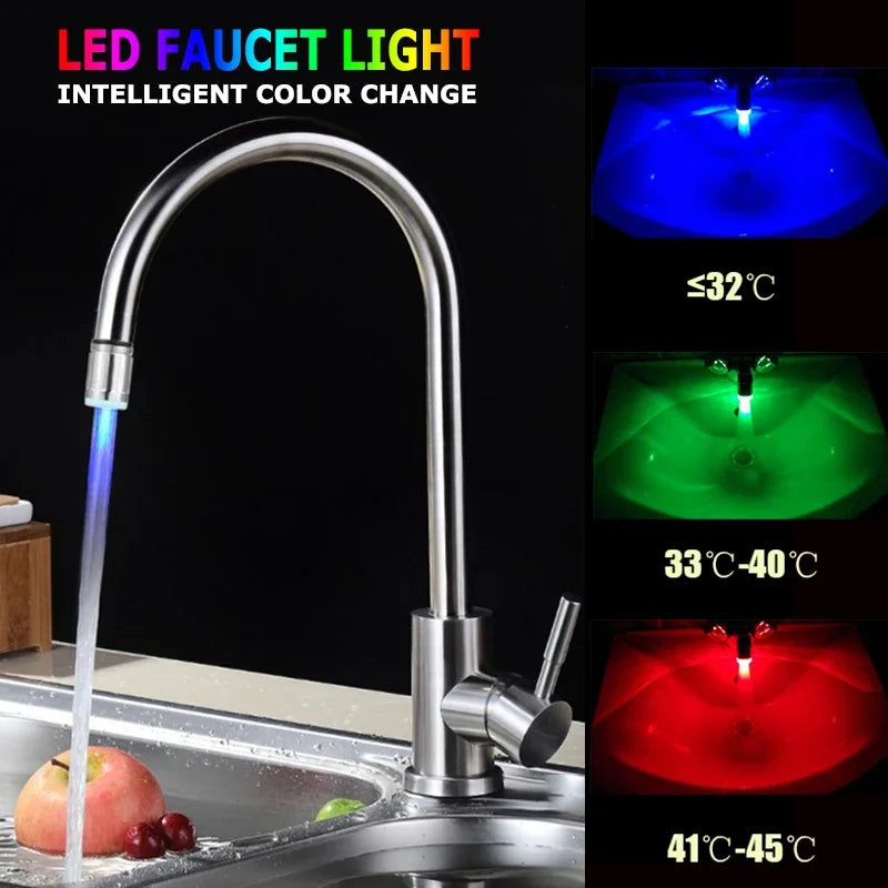 Kitchen LED Temperature Sensitive Light-up Faucet Aerator Tap Nozzle Shower Bathroom Glow Water Saving Power Faucet Kit 3 Colors