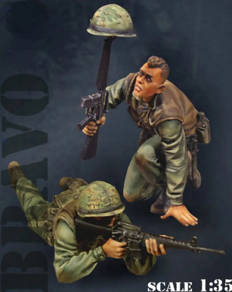 1/35 Scale Resin Figure Assembly Model Kit Us Marine Corps Soldier 2 Person Miniature Toy Unassembled and Unpainted 1286X