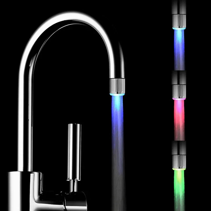 Kitchen LED Temperature Sensitive Light-up Faucet Aerator Tap Nozzle Shower Bathroom Glow Water Saving Power Faucet Kit 3 Colors