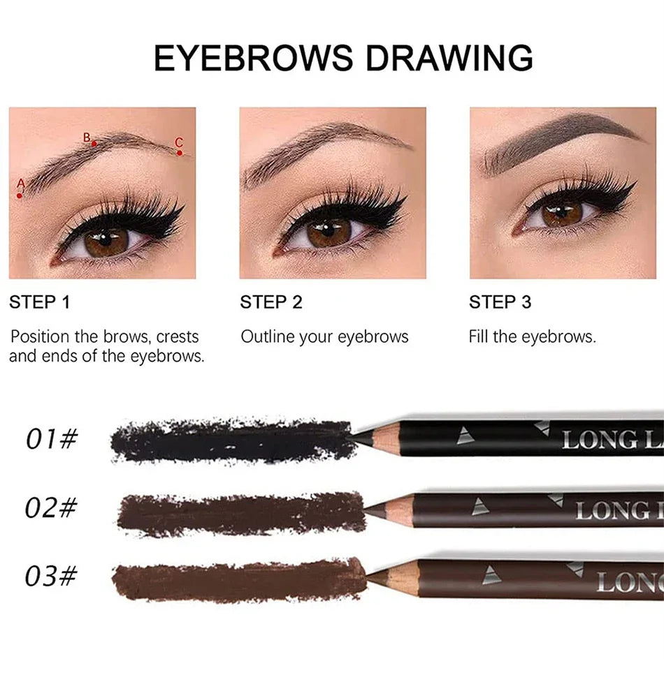 6/12Pcs Waterproof Eyebrow Pencil Easy Color Natural Black Brown Eye Makeup Pen Cosmetic Beginner Practice Eyebrow Beauty Tools