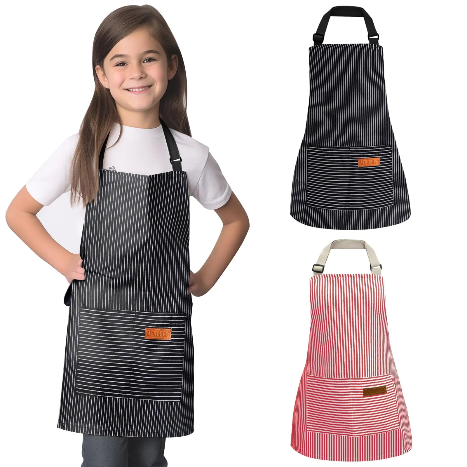 ATROPOS 2-Pack Adjustable Kids' Chef Aprons with Pockets (Pink/Black) - Smart Shopper