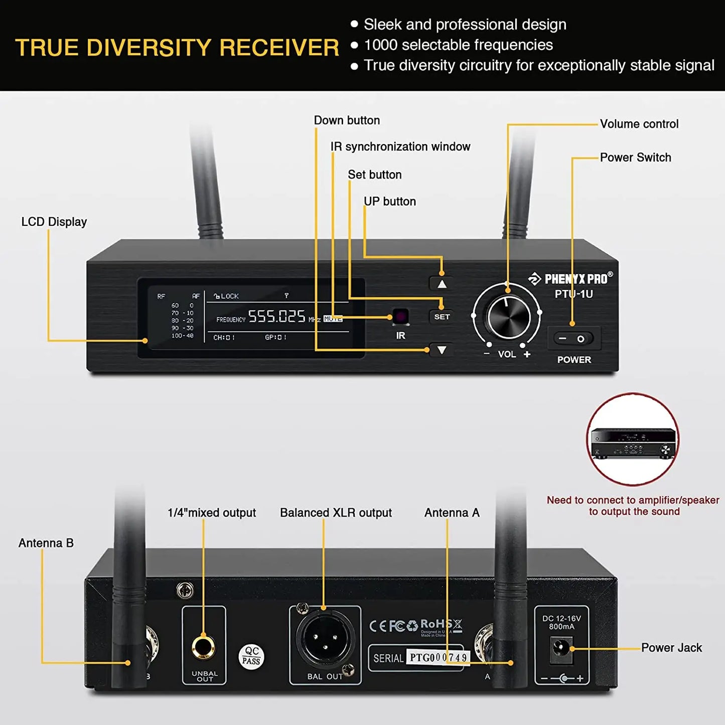 Phenyx Pro PTU-1U the Best Wireless Microphones System Lock Pick Set Professional Handheld Mic Metal for Stage Church