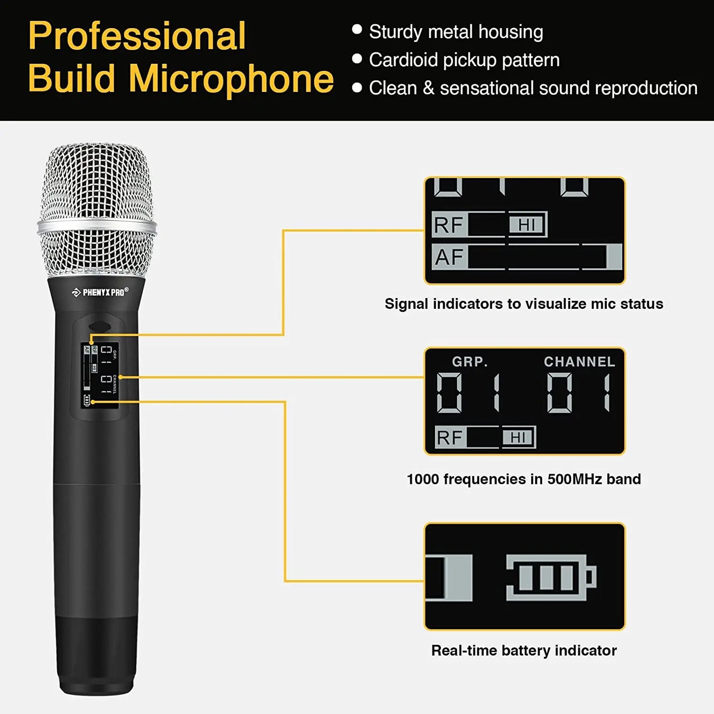 Phenyx Pro PTU-1U the Best Wireless Microphones System Lock Pick Set Professional Handheld Mic Metal for Stage Church