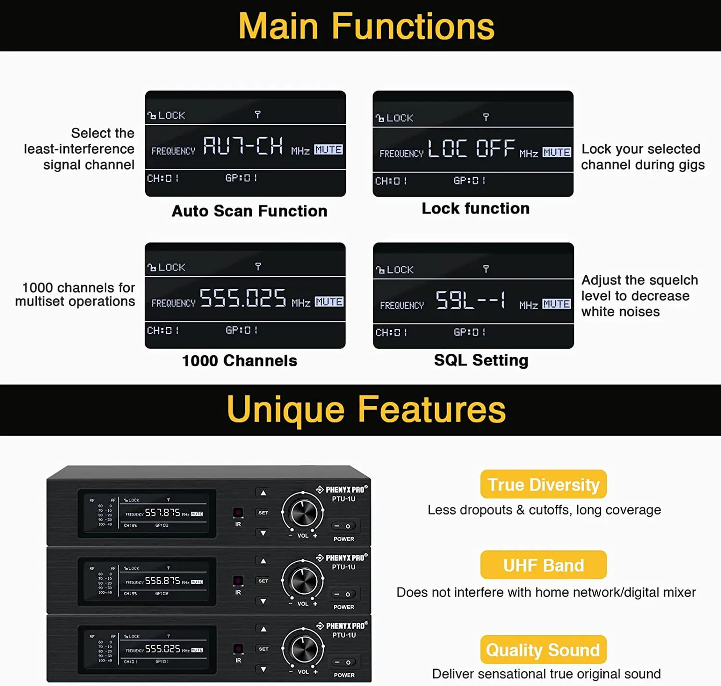 Phenyx Pro PTU-1U the Best Wireless Microphones System Lock Pick Set Professional Handheld Mic Metal for Stage Church