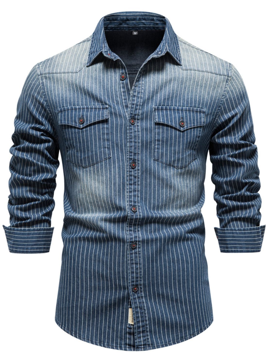 Men's Striped Collared Neck Button Down Denim Shirt - Smart Shopper