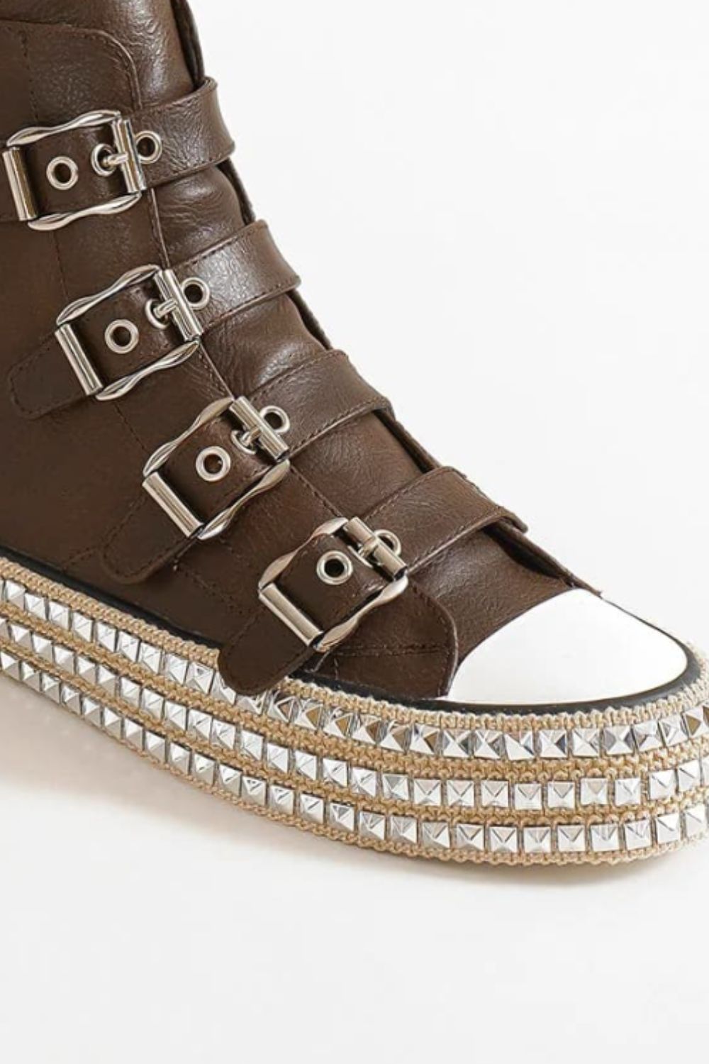 Beast Fashion Multi-Buckle Straps Studded Platform Sneakers - Smart Shopper