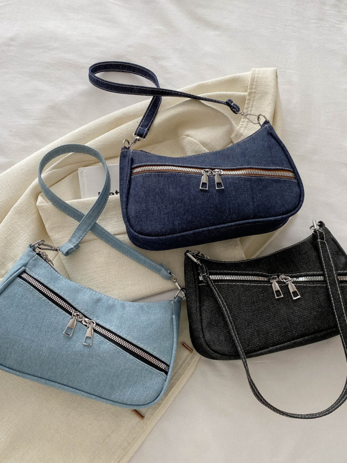 Denim Shoulder Bag with Zip - Smart Shopper