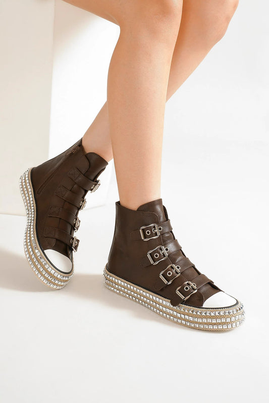 Beast Fashion Multi-Buckle Straps Studded Platform Sneakers - Smart Shopper