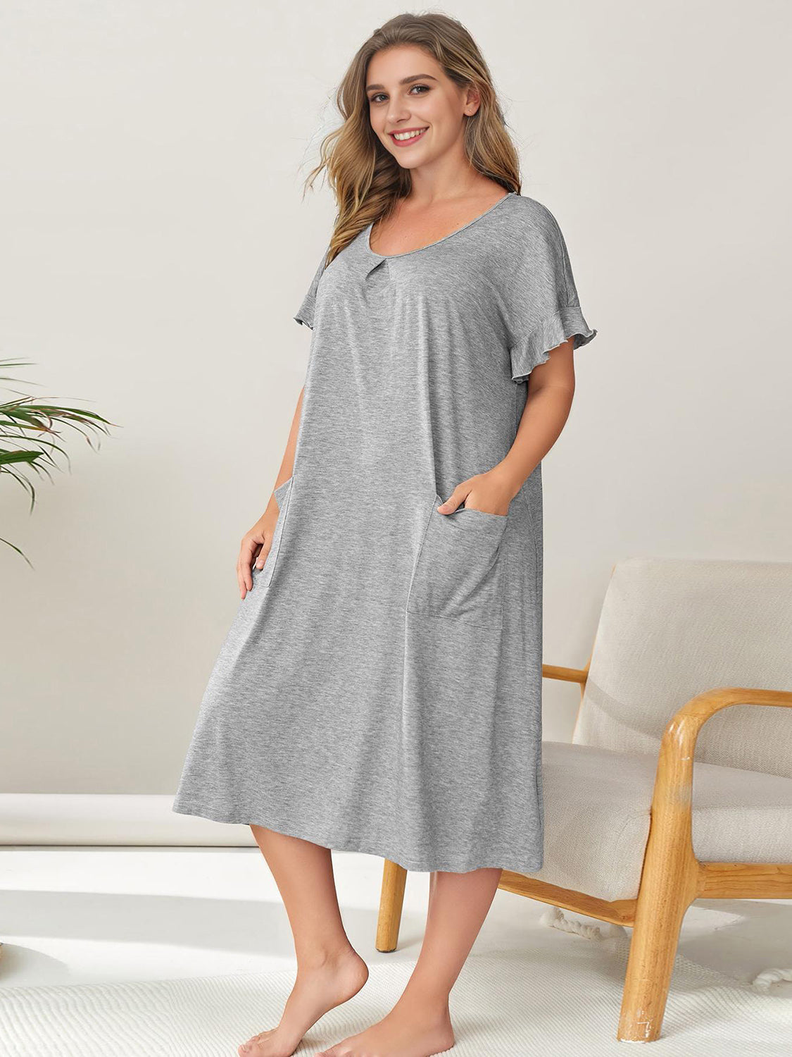 Plus Size Round Neck Short Sleeve Lounge Dress - Smart Shopper