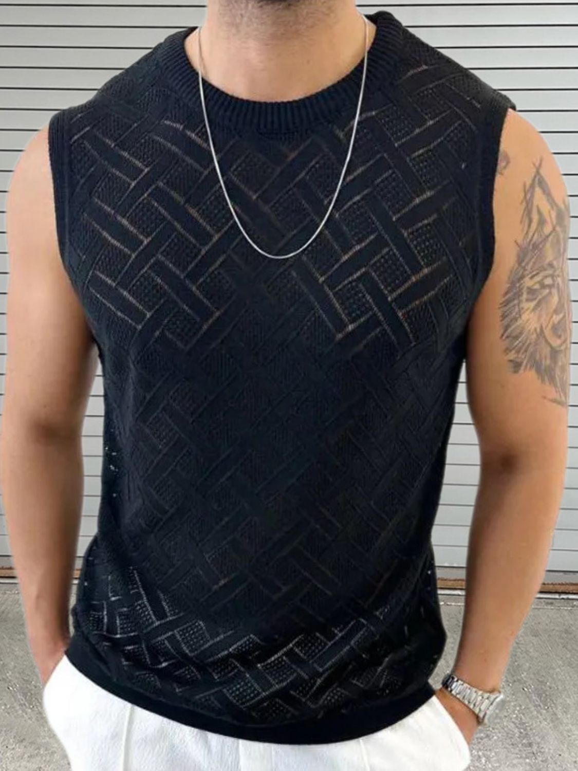 Men's Round Neck Sleeveless Eyelet Knit Top - Smart Shopper