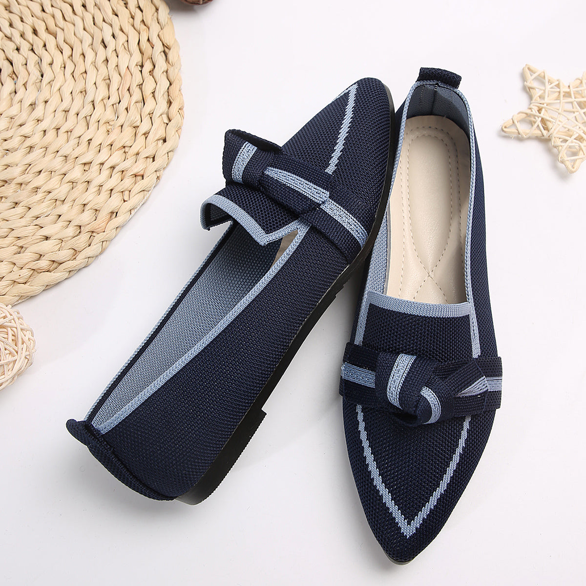 Bow Contrast Trim Point Toe Loafers - Smart Shopper