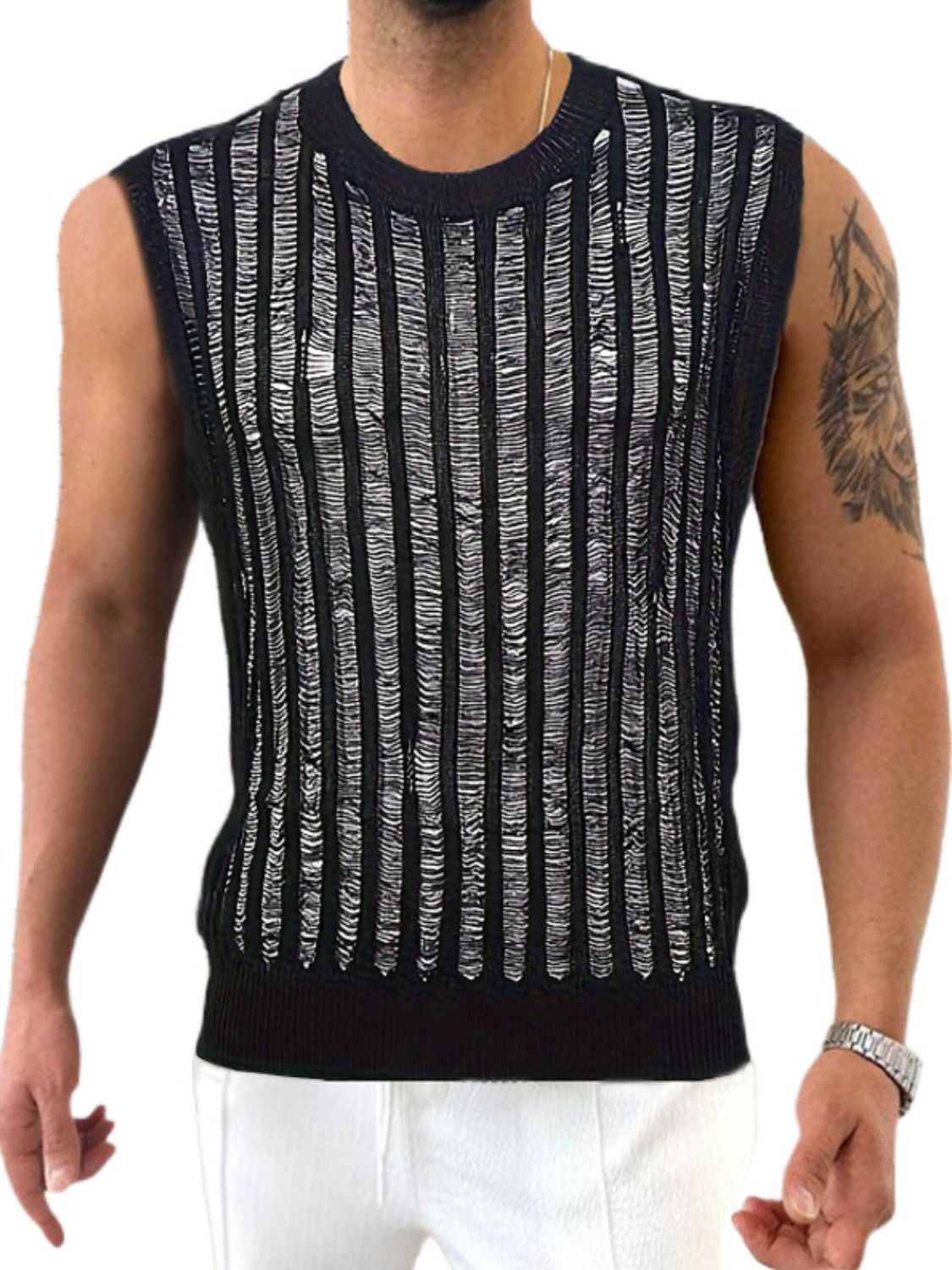 Men's Round Neck Hollow Out Sleeveless Top - Smart Shopper