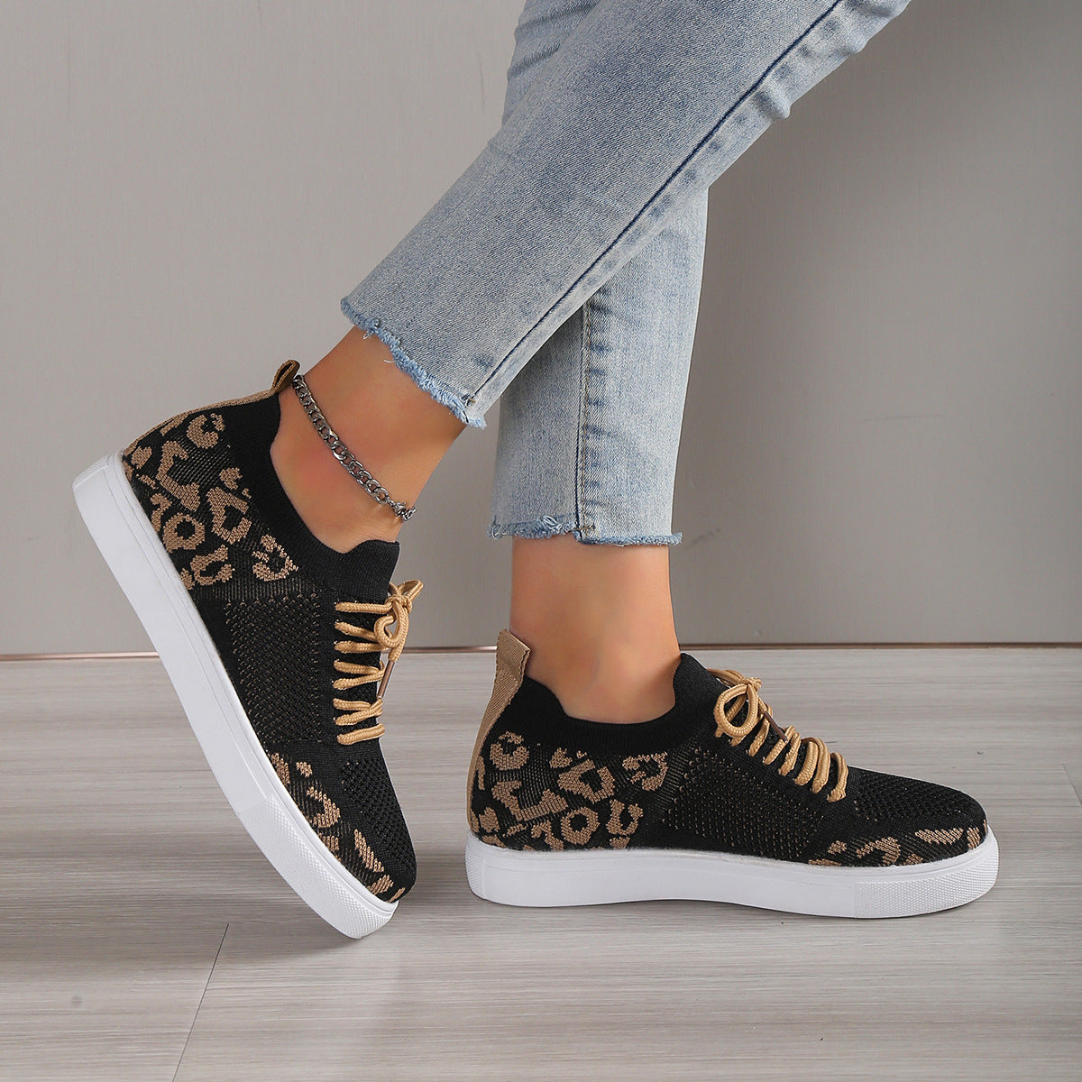 Lace-Up Leopard Flat Sneakers - Smart Shopper